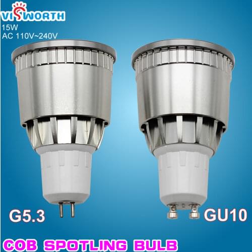 Dimmable g5.3 gu10 cob led spotlight 15w led bulb ac 110v 220v 240v led lamp high bright warm/cold white led light