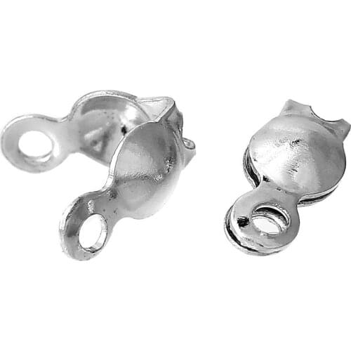 Doreen Box Lovely 500 Silver Color Calottes End Crimps Beads Tips 8x4mm (B12558)