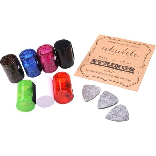 Exquisite 7Pcs Sand Shaker+Ukulele Nylon Strings Set+3Pcs Wool Finger Picks