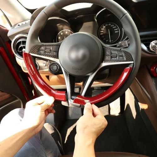 Red Real Carbon Fiber Style Steering Wheel Decoration Frame Strip Cover Trim for Alfa Romeo Giulia Stelvio 2017-2019 Accessories