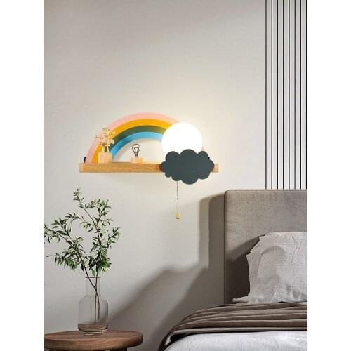 Creative rainbow wall lamp For home wood shelf led lights cute childrens room lamps personality bedroom decor light fixtures