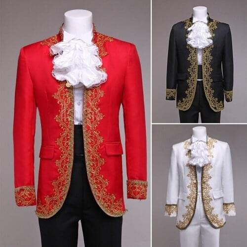 Men Renaissance Costume Vintage Military Tunic Court Jacket and Trouers Set Uniform Top Coat Fancy Dress Medieval 903-A151