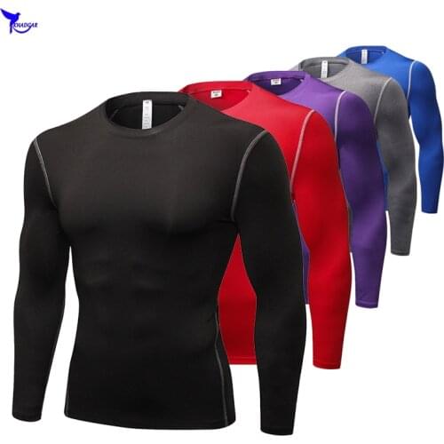 Mens Compression Running Shirts Dry Fit Long Sleeve Sport Clothing Crossfit Exercise Workout Gym Fitness Rashgard MMA Sportswear