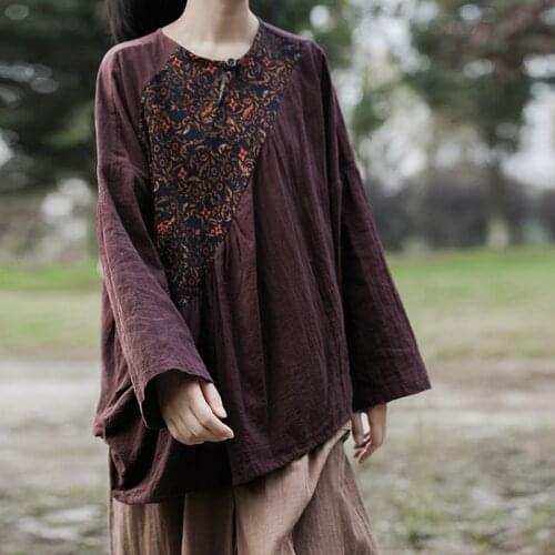 NINI WONDERLAND Spring Autumn Patchwork Cotton Linen T Shirts 2021 Batwing Sleeve Loose Casual T-shirt Mori Girls Big Size Tops