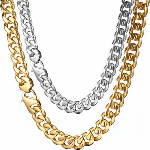 Mens Heavy Curb Cuban Chain Necklace 15MM Silver Color/Gold Color Necklace & Bracelet Stainless Steel Jewelry 7-40 Inch