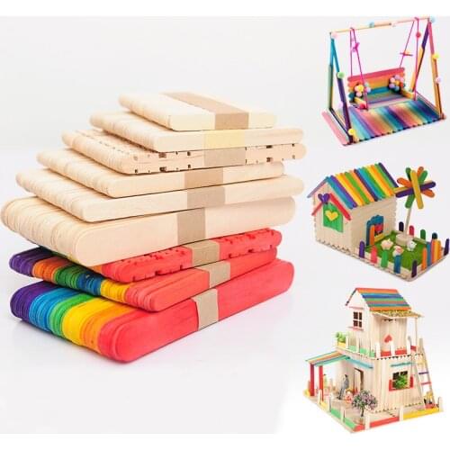 50Pcs/Wood Popsicle Stick Natural Wood Lce Cream Stick Children DIY Handmade Crafts ArtI Ce Cream Lollipop Cake Photo Frame Tool