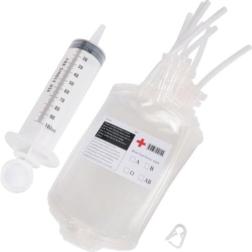 31pcs Blood Bags Plastic Drink Bags Halloween Festival Party Supplies Clips Sticker Syringe Accessories for Liquid Juice