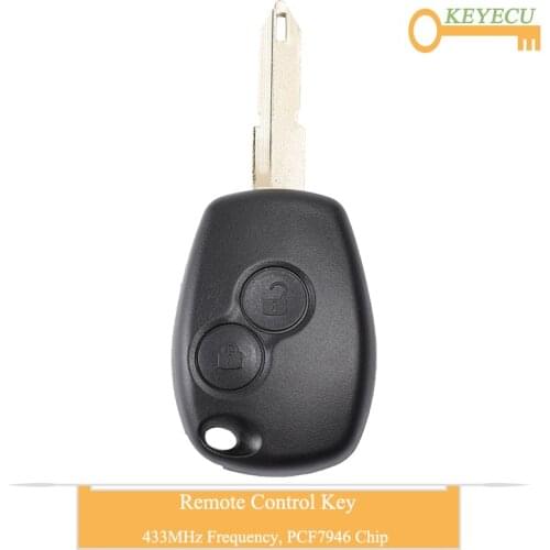 KEYECU Remote Control Car Key for Renault Duster Modus Clio 3, Replacement Fob 2 Buttons - 433MHz - PCF7946 Chip With NE73 Blade