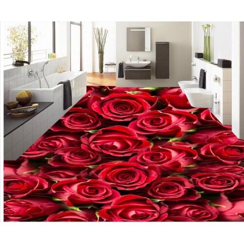 PVC waterproof floor Red rose Custom Photo Floor 3D Wallpaper Modern Art