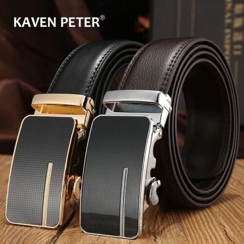 Automatic Buckle Genuine Leather Belt Mens Black Cow Leather Belts for Men Business Male Designer Automatic Buckle Wholesale