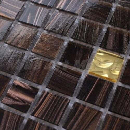 Luxury Golden tile mixed dark brown Gold line glass mosaic tile wall tile