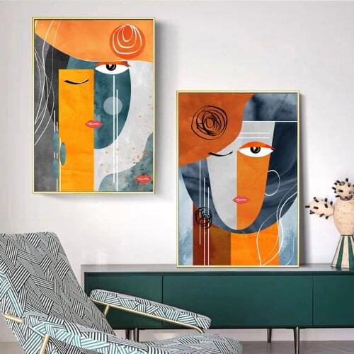 Modern Abstract Faces Geometric Canvas Painting Contemporary Posters and Prints Wall Art Picture for Living Room Home Decoration