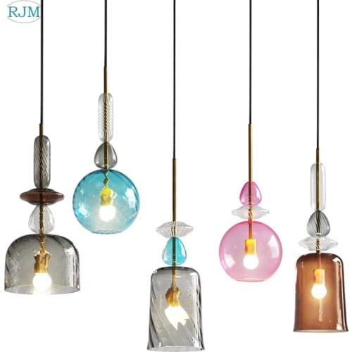 Modern Minimalist Glass Candy Color LED Pendant Light Nordic Creative Designer Hang Lamp Restaurant Bar Cafe Bedroom Luminaries