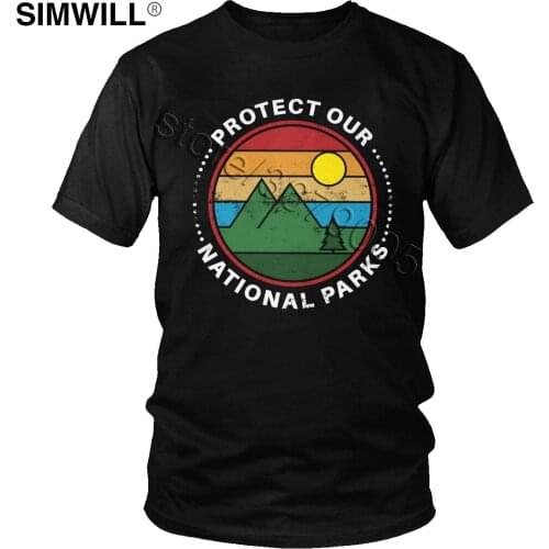 Vintage Protect Our National Parks T Shirt Outdoors Mountains Hiking Tshirt Short Sleeve Cotton Printed T-Shirt Handsome Apparel