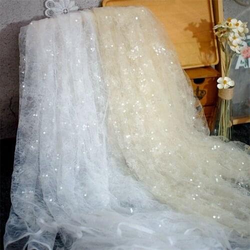 Sequin Embroidered Lace Embroidery Fabric Dress Veil Hanfu Fabric 1.5m Width 1 Yard 91cm Ivory Beige