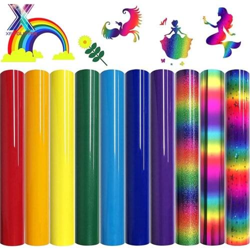 XFX HTV 10PCS Rainbow HTV Iron on Heat Transfer Vinyl for Shirts 12x10in Assorted Sunset Colors Glitter Rainbow Vinyl for Cricut