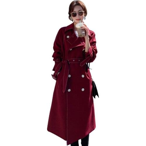 Classic Fashion Double Breasted Trench Coat For Women Spring Autumn Long Leisure Chic Ladies Windbreaker Outerwear With Belt 456