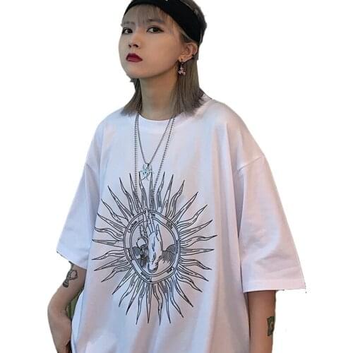 Zuolunouba Summer 2020 New Korean Version Ins Harajuku Tees Tops Personalized Printing Loose Wild Half-sleeved women T-shirt