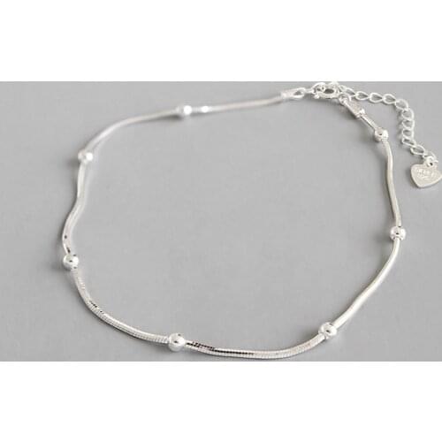Real 925 sterling silver female ankle bracelet snake leg chain, minimalist beads anklets for women enkelbandje foot jewelry