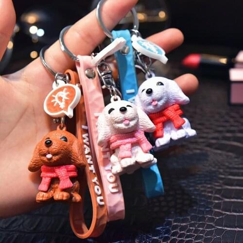 2021 Woman Cute Animal Dog Keychain Fashion Key Chain Ring For Man/Kids Creative Car Charm Bag Phone Pendant Gift