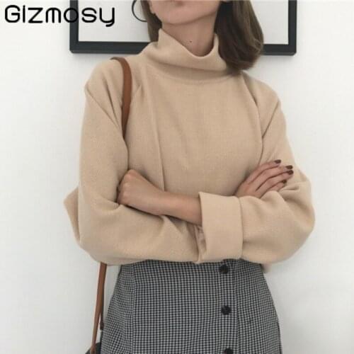 Gizmosy Turtleneck sweater autumn winter Knitted Jumper Womens Sweaters Casual Loose Long Sleeve jacket Pullovers female