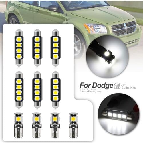 10pcs Canbus Auto LED Light Bulbs Interior Package Kit For 2007-2012 Dodge Caliber White Led Map Dome Trunk License Plate Lamp