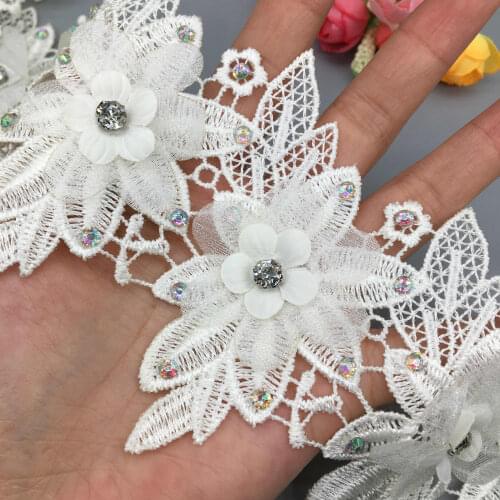 10X Vintage Wing Handmade Rhinestones Beaded Lace Trim Ribbon Fabric Embroidered Applique Patchwork DIY Wedding Sewing Craft