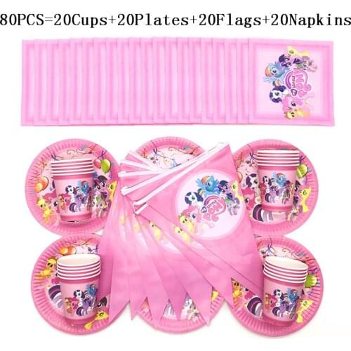 50Pcs/80Pcs Tableware Sets Cups Plates My Little Pony Baby Shower Kids Birthday My Little Pony Banners Decoration Supplies