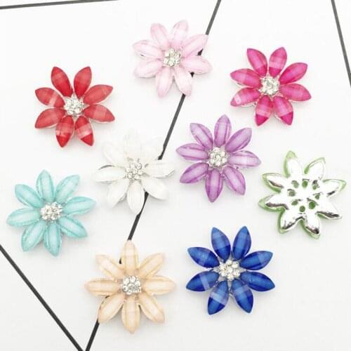 50pcs Art Rhinestone Button Brooch Pins Charms Daisy Flower Crystal Wedding Brides Hair Decor Invitation Bag Hairpin Accessories