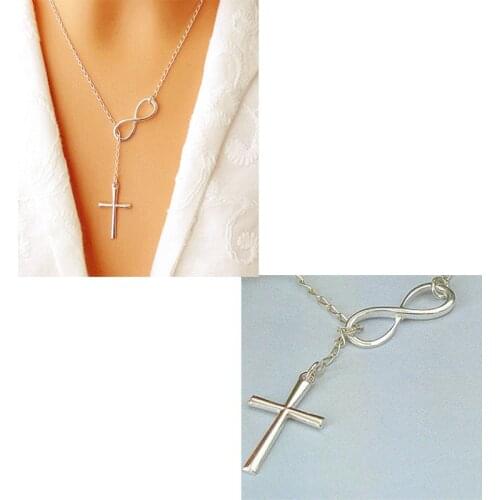 50PCS Fashion Cross 8 Word Necklace Silver Womens Pendant Necklaces Link Chain Gift For Lady Party 2020 wholesale DropShipping