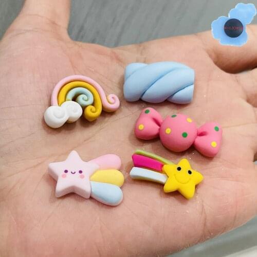 50pcs Wholesale Cotton Candy Rainbow Resin Shoe Decorations Garden Shoes Accessories Fit Backpack Croc Jibz Charm