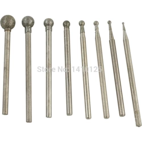 8Pcs Diamond Grinding Head Spherical 1-6 mm Set Coated Mounted Points Spheres Bit Burr Lapidary Tools Stone Gemstone for Dremel