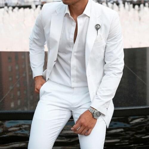 White Slim fit Prom Men Suits for Boyfriend 2020 Male Fashion Clothes Wedding Groom Tuxedos 2 piece Jacket with Pants