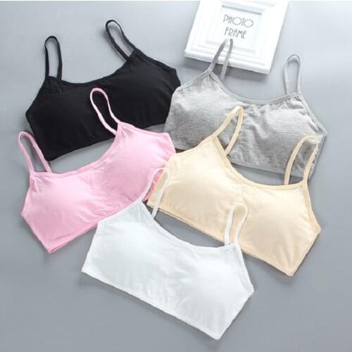 Solid color Cotton Spandex Teen bra girl vest for 8-18 Years Adolescente Kids Underwear Training with Chest Pad cute tops