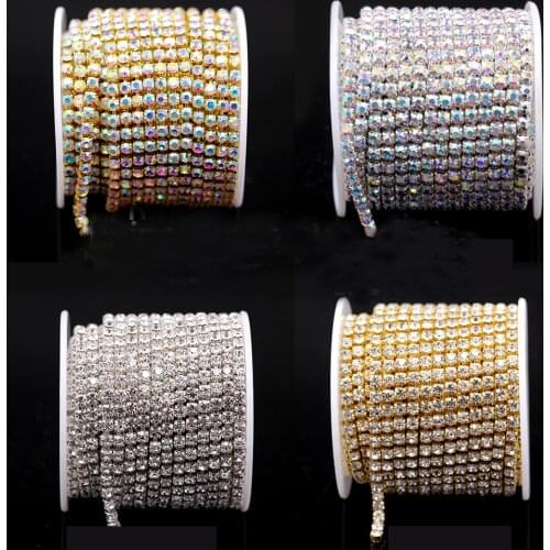 1Yard 10Yards/Roll SS6-SS18 Crystal Rhinestone Chain Sew-On Glue-On rhinestones Trim Cup Chain For clothes DIY chain Accessories