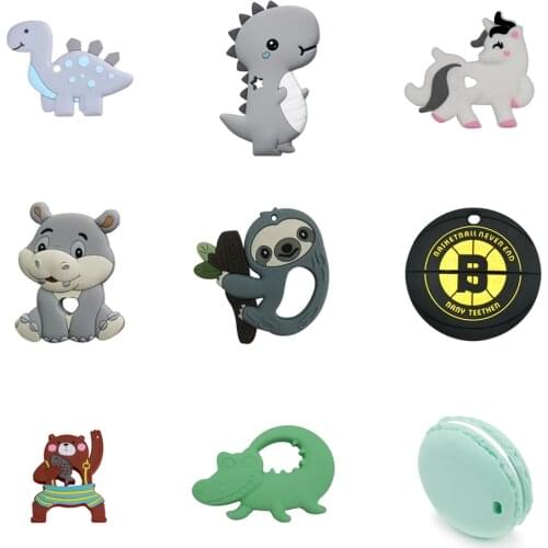 10pcs Food Grade Silicone Baby Teether Dinosaur Shaped BPA Free Baby Teething Beads Nurse Silicone Toy Product Baby Bracelet