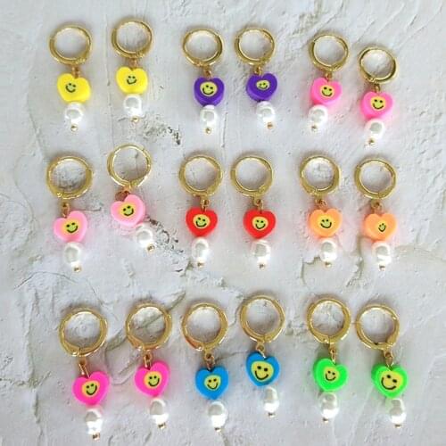 Egirl Fashion Rainbow Soft Pottery Heart Smiley Earring For Women Y2K Jewelry Vintage Harajuku INS Earring Charm 2000s Aesthetic