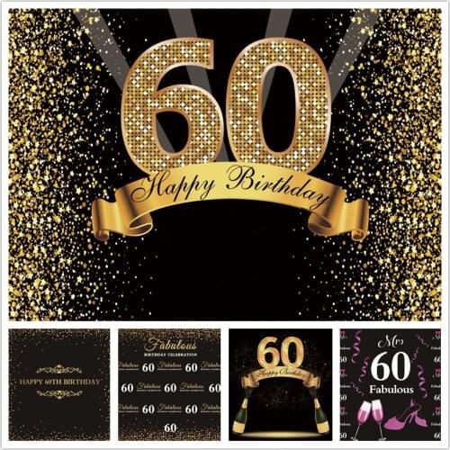 Happy 60th Birthday Backdrop Golden Flecks Shining Stars Backgrounds Family Party Decor Photo Booth Studio Photography Prop