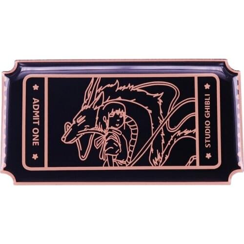 Classic Anime Haku Chihiro Movie Ticket Brooch Pins Enamel Metal Badges Lapel Pin Brooches Jackets Fashion Jewelry Accessories