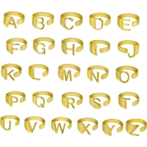 Newest Hollow A-Z Letter Rings Metal Adjustable Opening Ring Initials Name Alphabet Jewelry Female Fashion Party Finger Gifts