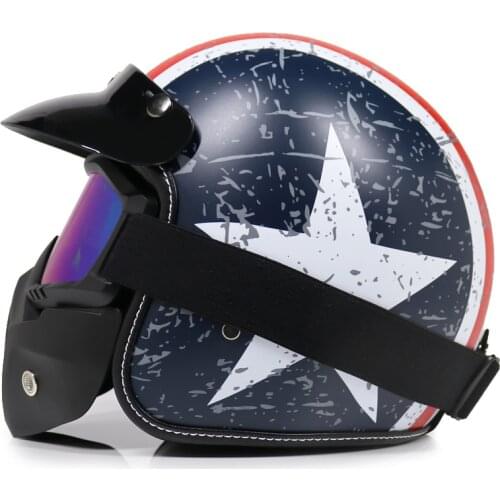 Leather retro motorcycle helmet 4/3 helmet face mask goggles old off-road motorcycle Capacete S-XL Size