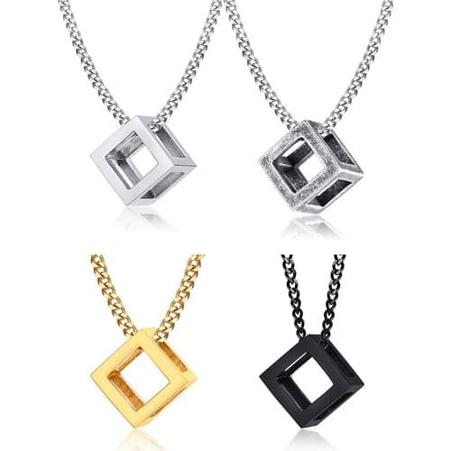 2021 Trendy Stainless Steel Hollow Pendant Cube Geometric Rubiks Cube Sports Tide Brand Mens Necklace Suitable For Men