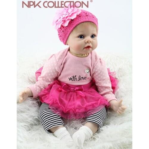 NPKCOLLECTION Silicone Reborn Baby Dolls Fashion Baby 55cm Realistic Lovely adorable bebe girl wearing dress Kids toys for Girl