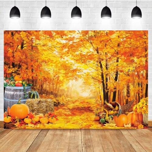 Laeacco Autumn Maple Forest Fallen Leaves Pumpkin Landscape Photo Photography Background Photographic Backdrop For Photo Studio