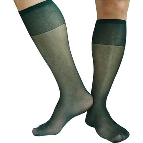 Brand Transparent Sheer Dress Suits Men Socks Dark Green Navy Blue Formal Hose Sexy Gay Male Stocking Ultra Thin Socks