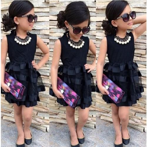 NEW Baby Kids Girls Princess Evening Party Summer Black Striped Tulle Dress