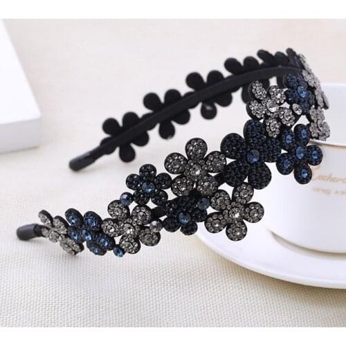 Korean Cute Girl Vintage Exquisite HairBands Ornament Women Shiny Crystal Rhinestone Floral Flower Headwear Headband Accessories