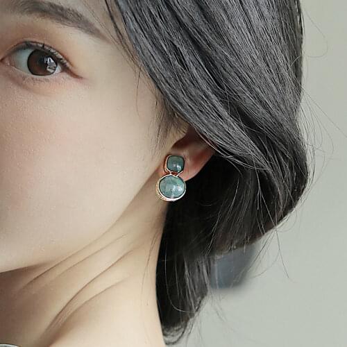 Origin Summer Creative Circle Geometrical Green Opals Dangle Earring for Women Baroque Gold Color Metallic Earring Jewelry