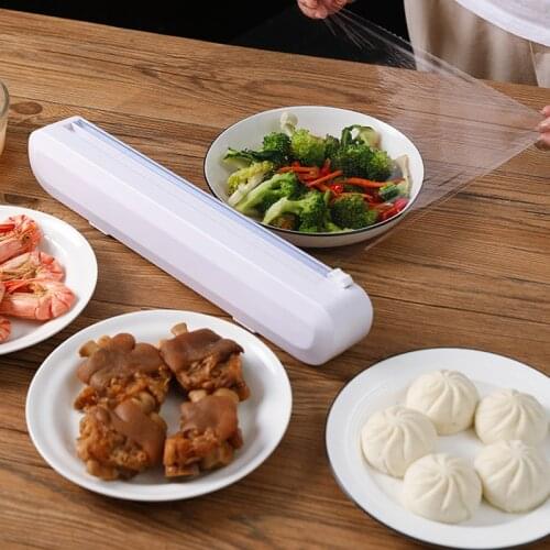 Food Wrap Dispenser Cutter Kitchen Tool Foil Cling Film Wrap Dispenser Plastic Sharp Film Cutter Storage Holder Kitchen Tool