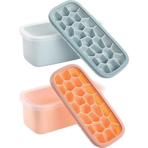 Ice Tray Summer Silicone Double Layer Honeycomb Food Grade Mold Maker Silicon Bottom Ice Cube Storage Container Box With Lid